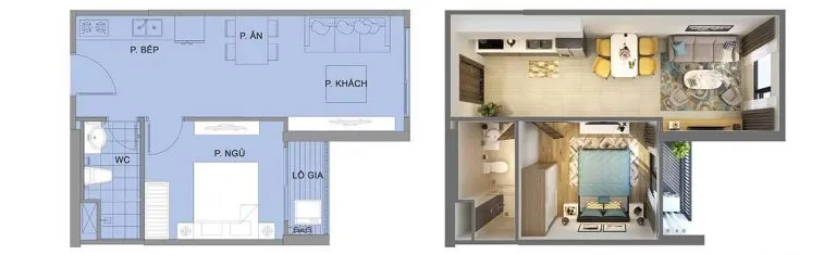 Mặt bằng layout căn hộ cho thuê vinhomes grand park 1 phòng ngủ