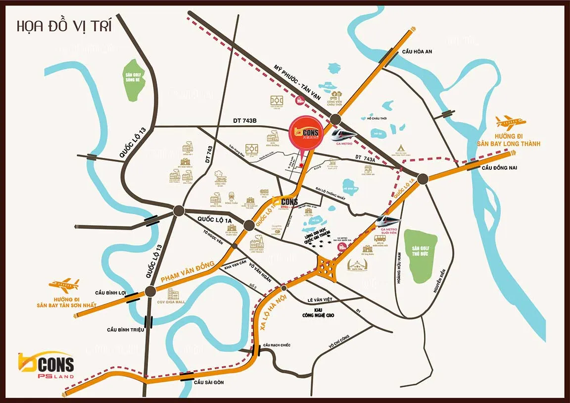 Vị trí Bcons Asahi Đông Hòa Tphcm