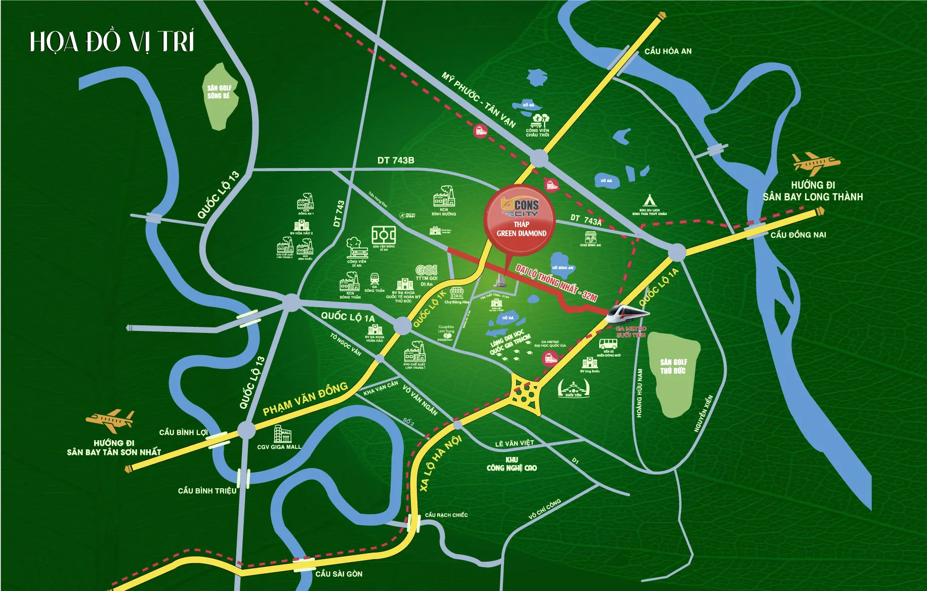 vị trí Tháp Green Diamond Bcons City