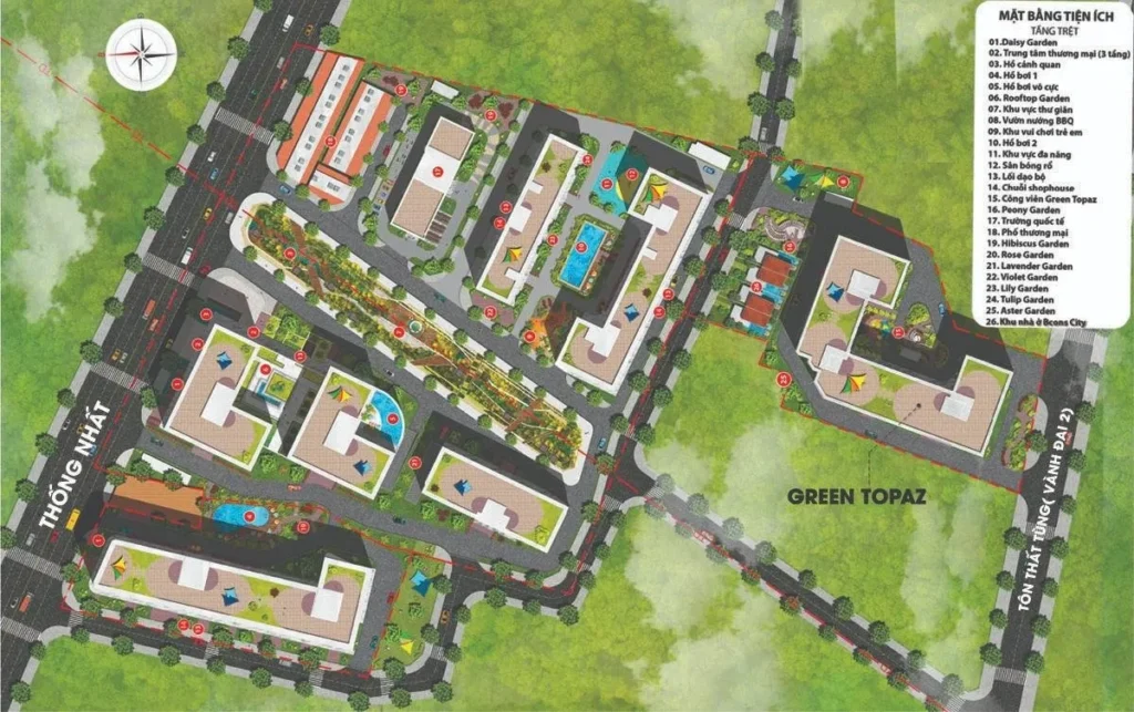 Mặt bằng tổng thể Tháp Green Topaz của dự án Bcons City
