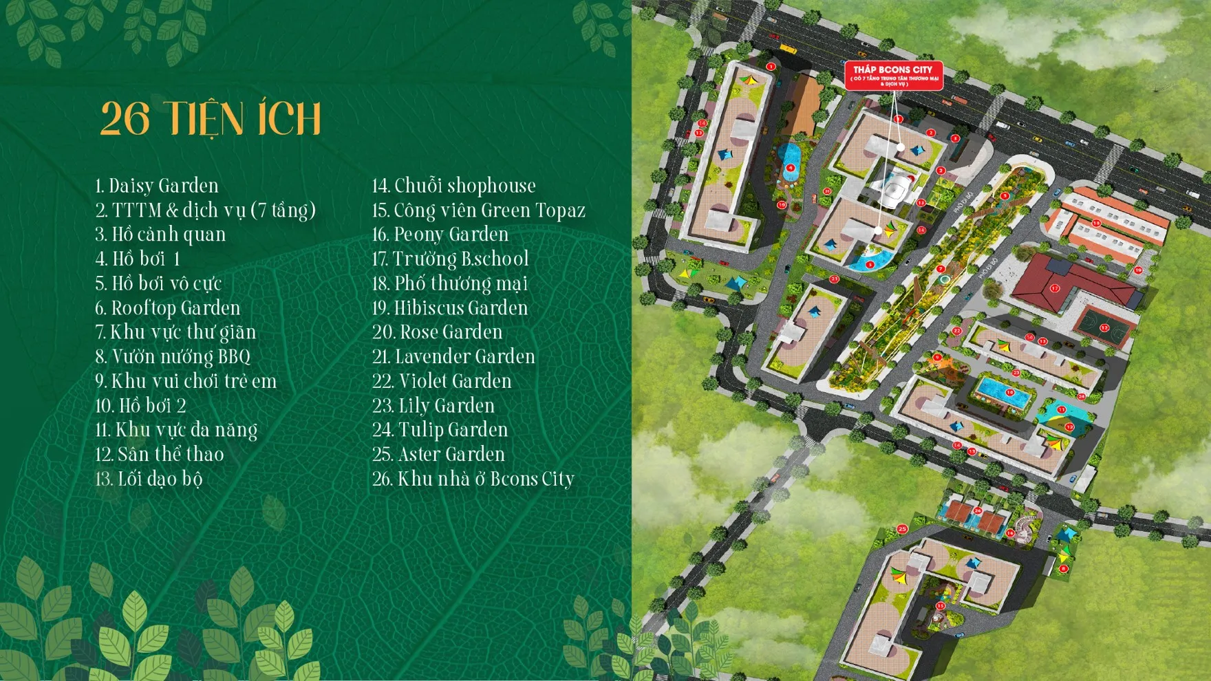 hệ thống tiện ích tại dự án bcons city