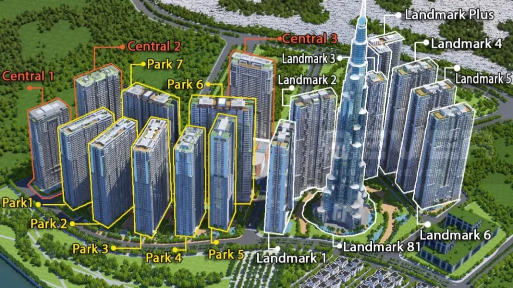 Mặt bằng và các tòa tháp (Landmark, Park và Central) tại Vinhomes Central Park Mặt bằng và các tòa tháp (Landmark, Park và Central) tại Vinhomes Central Park