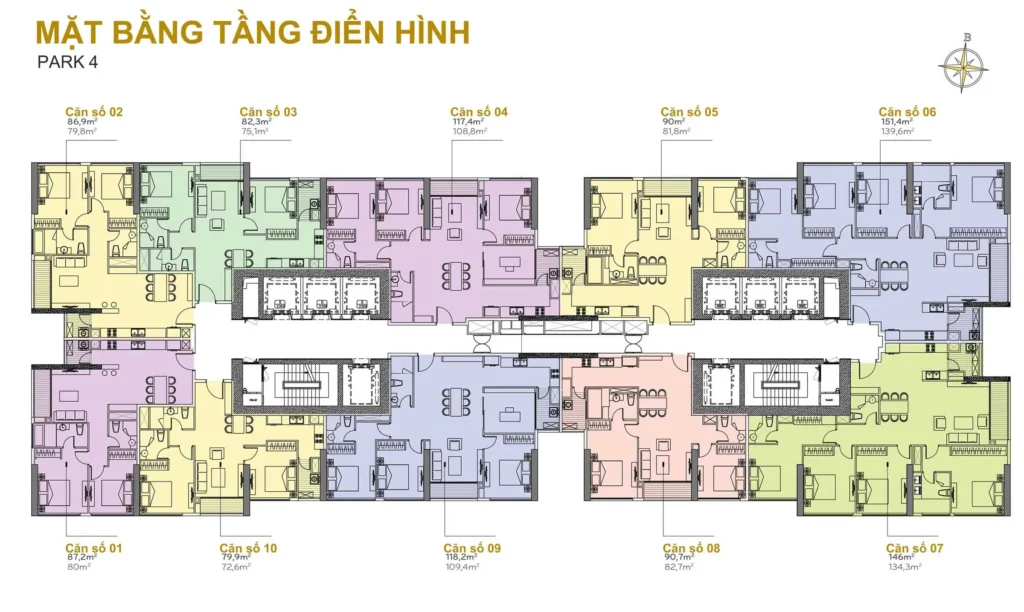 Mặt bằng Park 4 Vinhomes Central Park (Tân Cảng Bình Thạnh) – Layout chuẩn, diện tích lớn, view công viên & sông Sài Gòn Mặt bằng Park 4 Vinhomes Central Park