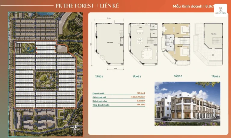 Layout nhà phố Vinhomes green city hậu nghĩa được phát triển theo dạng nhà thấp tầng nhiều tầng