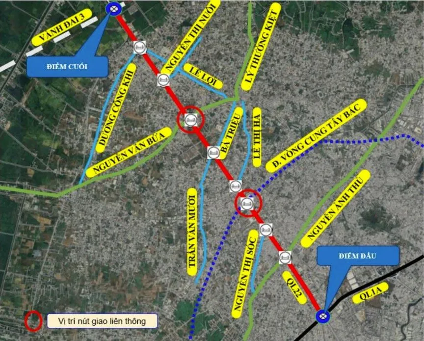 Quốc lộ 22 mở rộng lên đến 60m kết nối Củ Chi, Hóc Môn đến cửa khẩu quốc tế Mộc Bài (Tây Ninh) và Campuchia