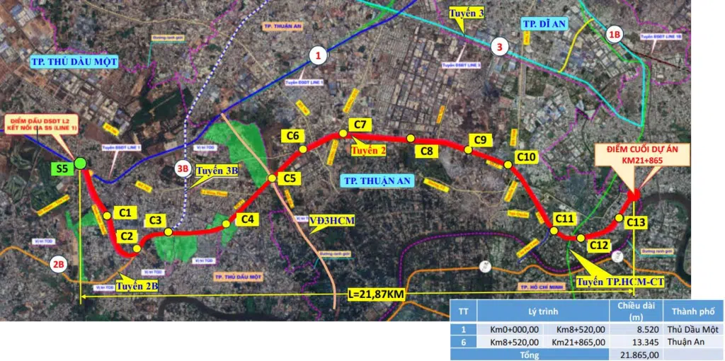 Bản đồ quy hoạch tuyến Metro số 2 Bình Dương 2026