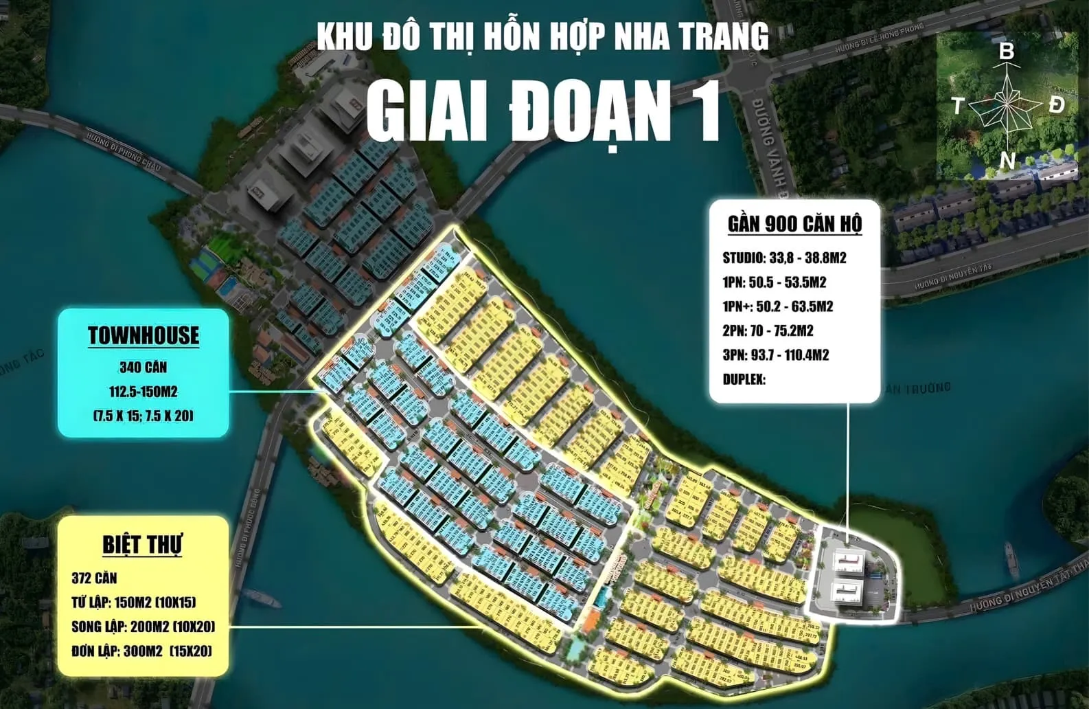 Mặt bằng phân khu cao tầng, thấp tầng, các loại hình căn hộ chung cư, nhà phố biệt thự tại Charmora City Sun Nha Trang