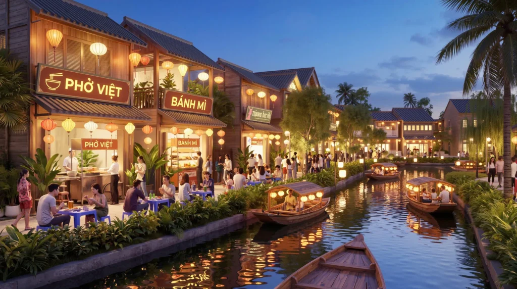 Các tiện ích Vinhomes Saigon Park có gì? Tổng hợp tất cả các tiện ích Vinhomes Hóc Môn global village trung tam am thuc quoc te rong 19 3ha tai vinhomes hoc mon 1
