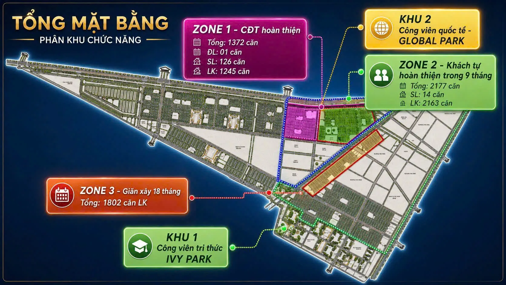 mặt băng các phân khu tại vinhomes saigon park hóc môn
