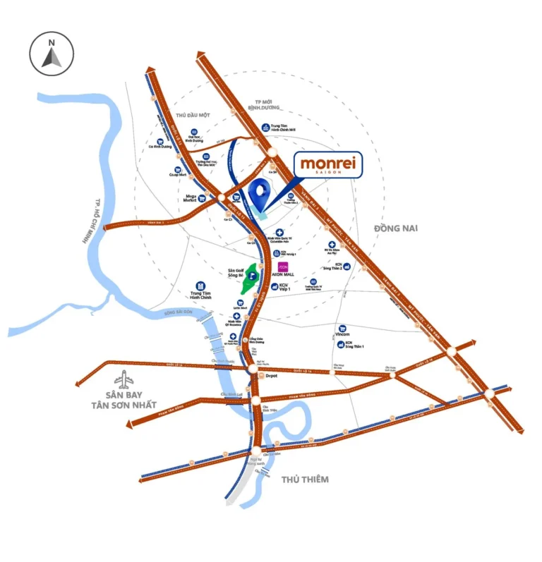 Vị trí của dự án Monrei Saigon nằm trên mặt tiền đường Nguyễn Thị Minh Khai Bình Dương