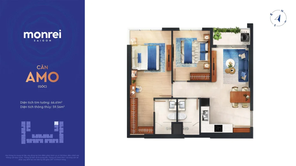 layout can ho 2 phong ngu monrei saigon 1