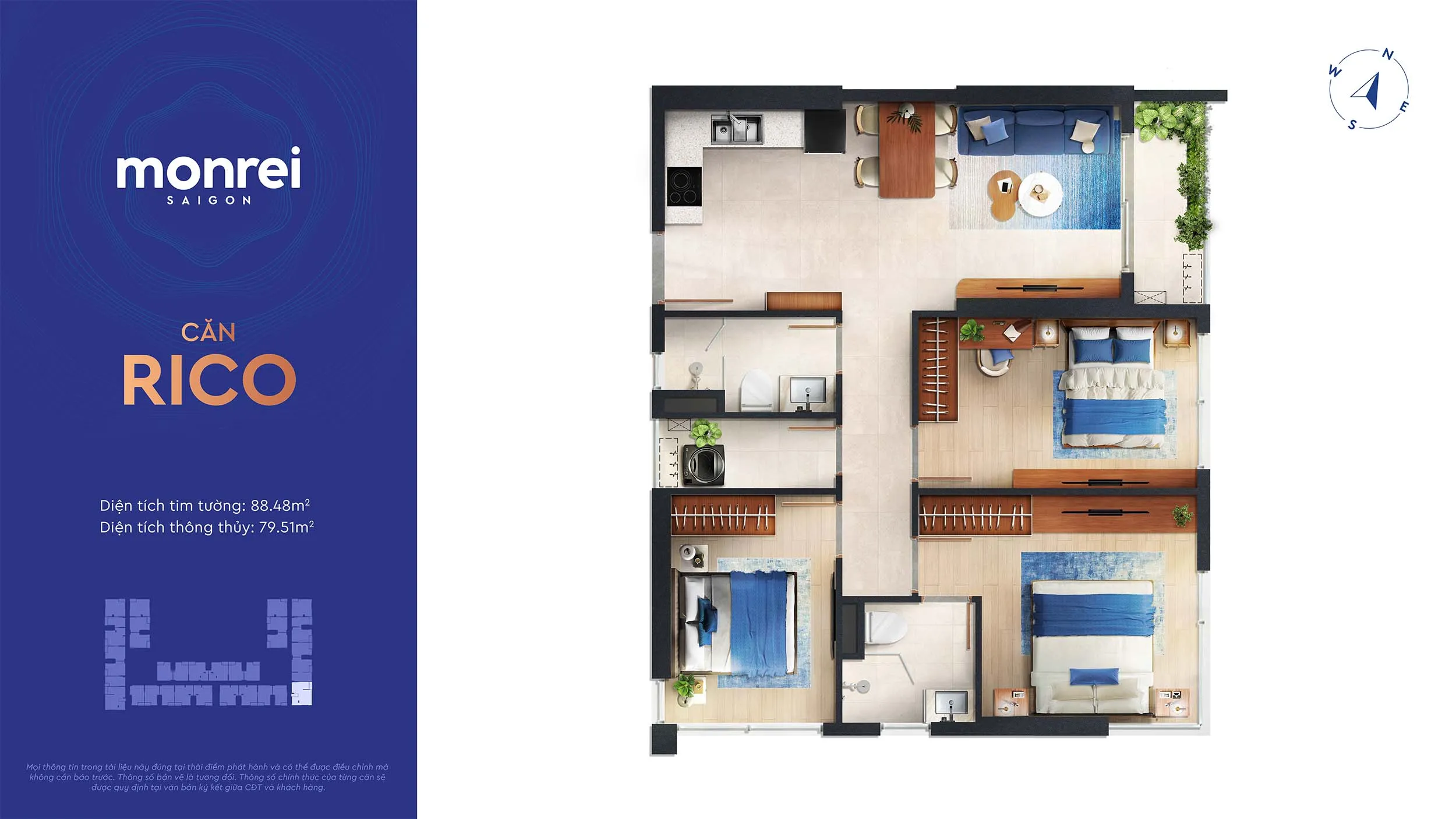 layout-can-ho-3-phong-ngu-monrei-saigon căn hộ 1 phòng ngủ của dự án monrei saigon