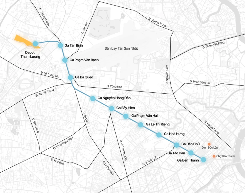 vị trí đường đi tuyến metro bến thành tham lương