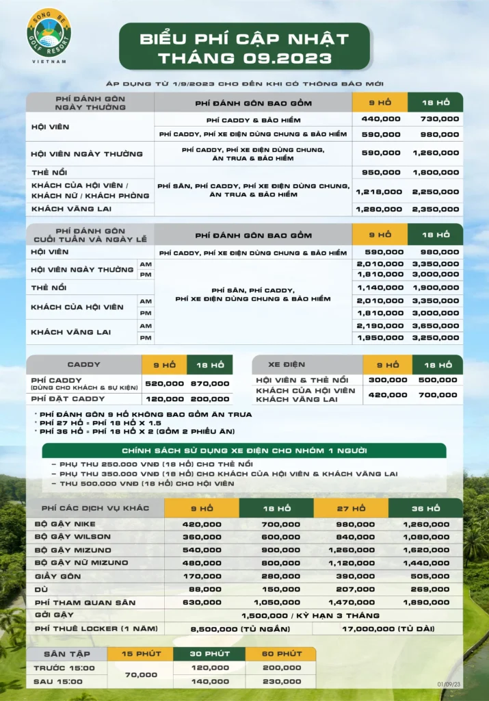 bảng giá đặt sân tại sân golf sông bé