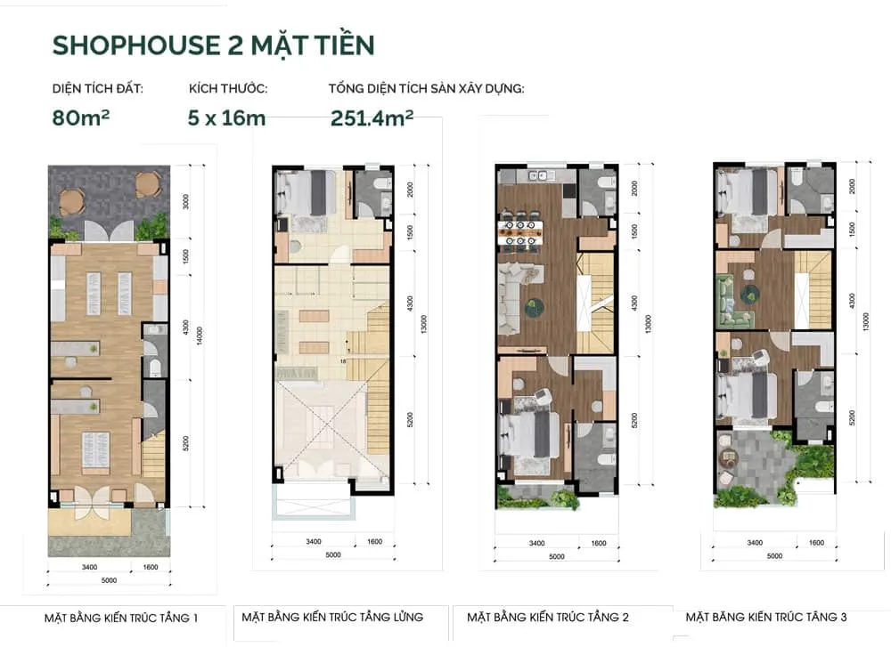 mặt bằng thiết kế shophouse cơ bản