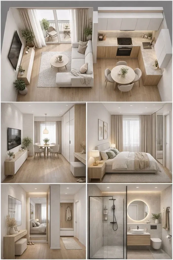 căn hộ 1 phòng ngủ tận dụng ánh sáng tự nhiên