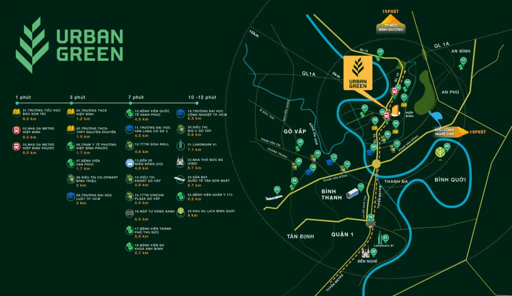 Chung cư Urban Green Thủ Đức nằm tại số 1 Đường số 6, phường Hiệp Bình Phước, TP. Thủ Đức, TP.HCM,