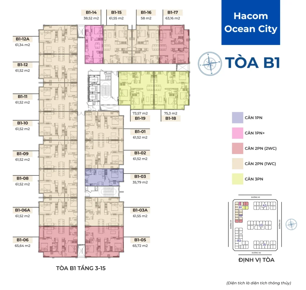căn hộ hacom ocean city từ 1 phòng ngủ đến 3 phòng ngủ.